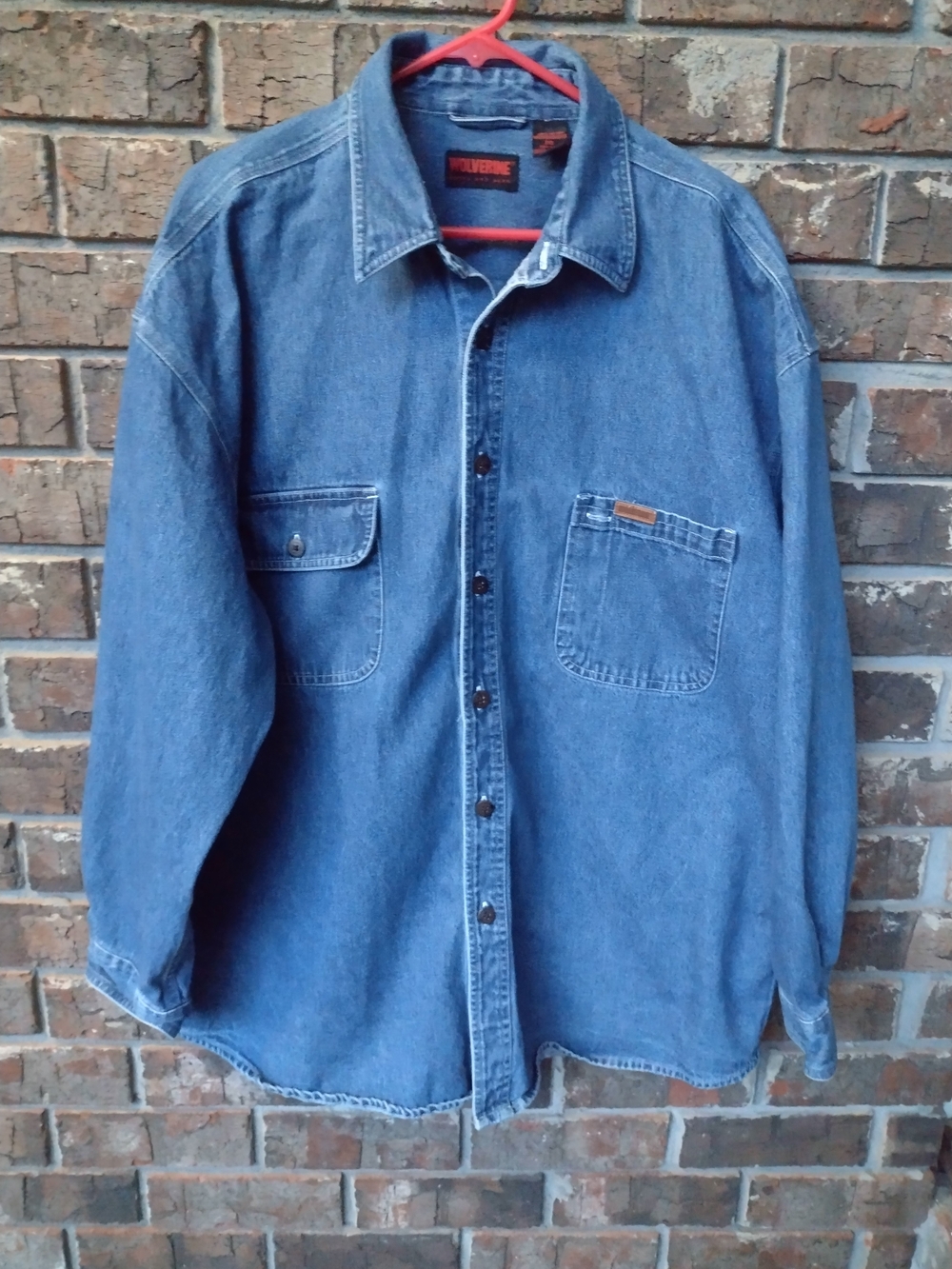 Wolverine Blue Denim Shirt Men XXL Long Sleeve Button Up Pockets Workwear Casual